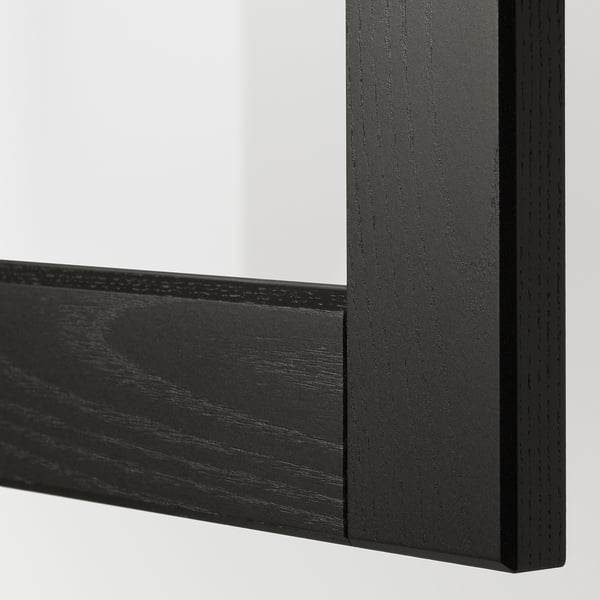 METOD Élément mural+tablettes/pte vitrée, noir/Lerhyttan teinté noir, 40x100 cm
