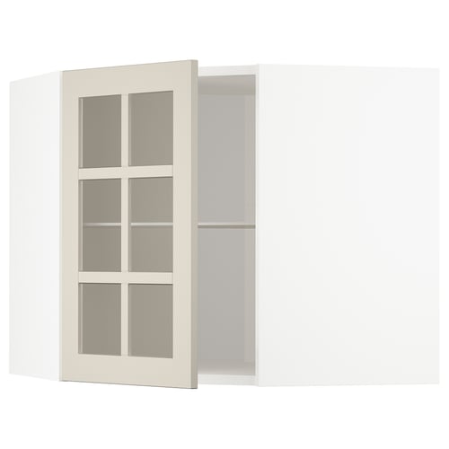 METOD Élt mur ang+tblts/pte vit, blanc/Stensund beige, 68x60 cm