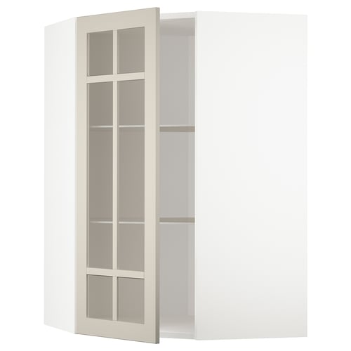 METOD Élt mur ang+tblts/pte vit, blanc/Stensund beige, 68x100 cm