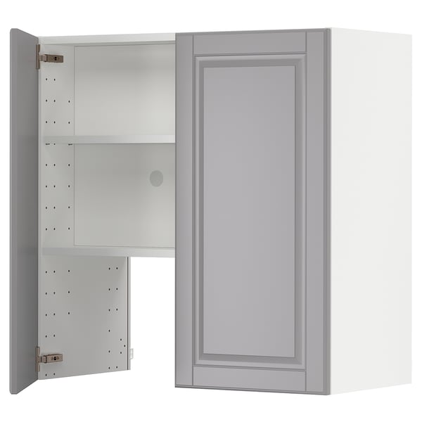 METOD Élt mur pr hotte av tabl/pte, blanc/Bodbyn gris, 80x80 cm
