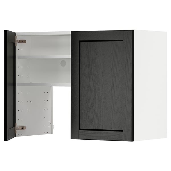 METOD Élt mur pr hotte av tabl/pte, blanc/Lerhyttan teinté noir, 80x60 cm