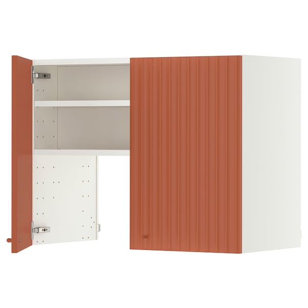 METOD Élt mur pr hotte av tabl/pte, blanc/Terrsjö motif ondulé rouge-brun, 80x60 cm