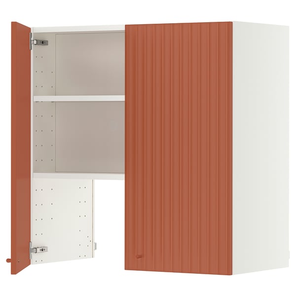 METOD Élt mur pr hotte av tabl/pte, blanc/Terrsjö motif ondulé rouge-brun, 80x80 cm