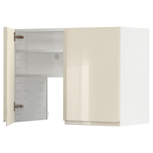 METOD Élt mur pr hotte av tabl/pte, blanc/Voxtorp beige clair brillant, 80x60 cm