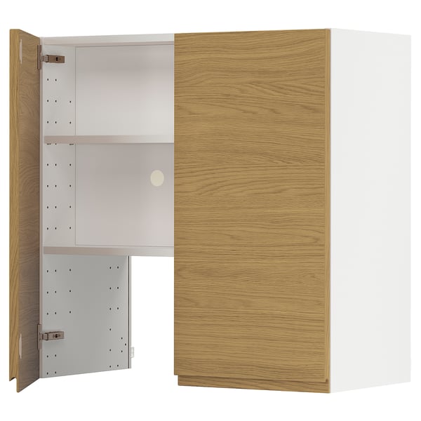 METOD Élt mur pr hotte av tabl/pte, blanc/Voxtorp motif chêne, 80x80 cm