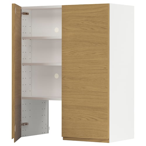 METOD Élt mur pr hotte av tabl/pte, blanc/Voxtorp motif chêne, 80x100 cm