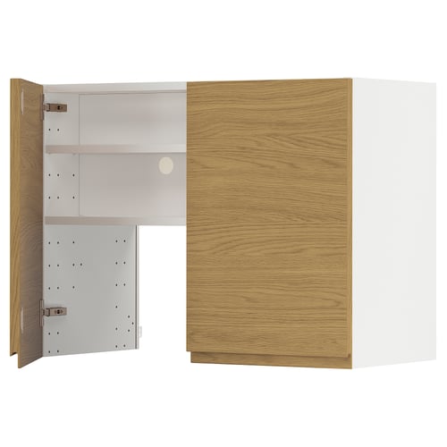 METOD Élt mur pr hotte av tabl/pte, blanc/Voxtorp motif chêne, 80x60 cm