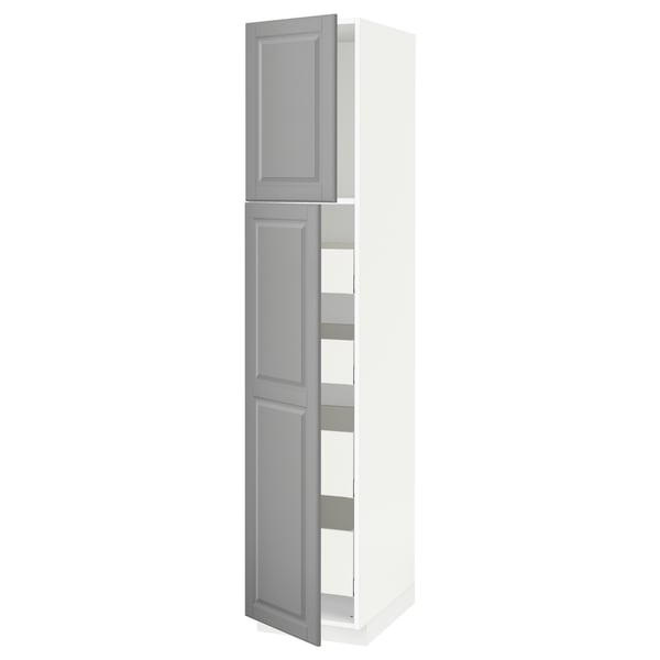 METOD / MAXIMERA Armoire 2 portes/4 tiroirs, blanc/Bodbyn gris, 40x60x200 cm