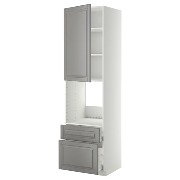 METOD / MAXIMERA Armoire pour four+porte/2 tiroirs, blanc/Bodbyn gris, 60x60x220 cm