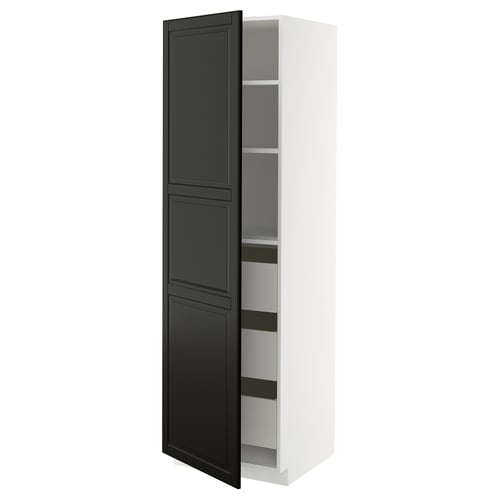 METOD / MAXIMERA Élément armoire avec tiroirs, blanc/Bodbyn noir, 60x60x200 cm