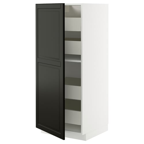 METOD / MAXIMERA Élément armoire avec tiroirs, blanc/Bodbyn noir, 60x60x140 cm