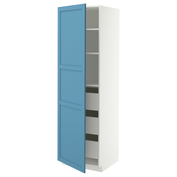 METOD / MAXIMERA Élément armoire avec tiroirs, blanc/Lerhyttan bleu, 60x60x200 cm