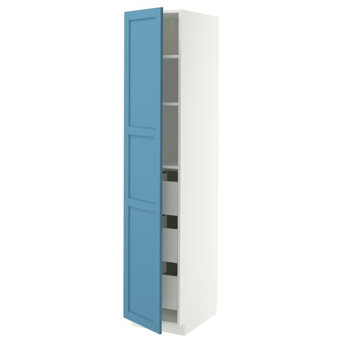 METOD / MAXIMERA Élément armoire avec tiroirs, blanc/Lerhyttan bleu, 40x60x200 cm