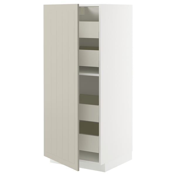 METOD / MAXIMERA Élément armoire avec tiroirs, blanc/Stensund beige, 60x60x140 cm