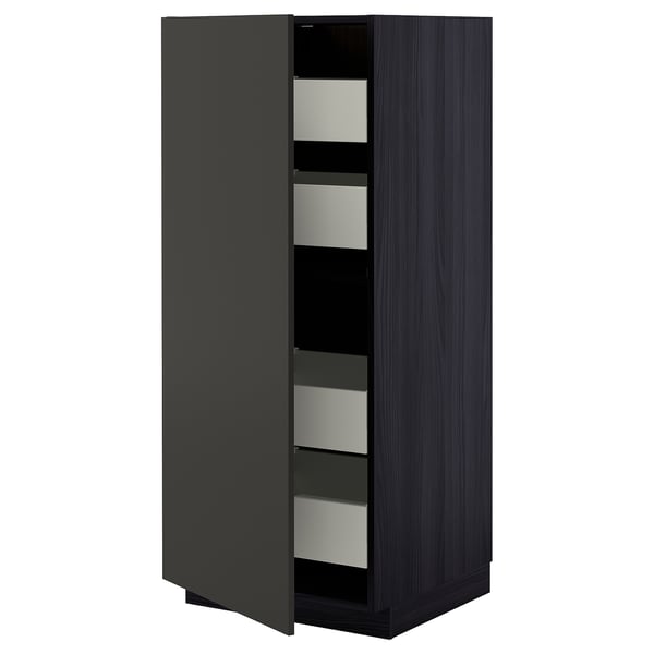 METOD / MAXIMERA Élément armoire avec tiroirs, noir/Nickebo anthracite mat, 60x60x140 cm