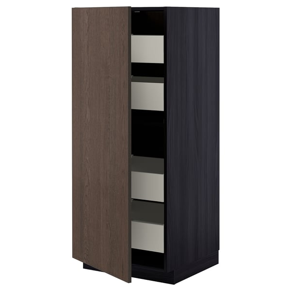 METOD / MAXIMERA Élément armoire avec tiroirs, noir/Sinarp brun, 60x60x140 cm