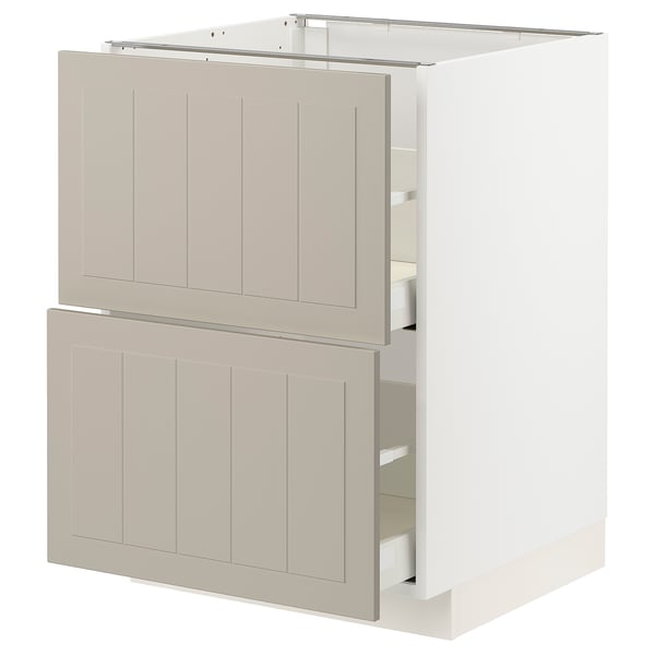 METOD / MAXIMERA Élément bas 2 faces/2 tiroirs hauts, blanc/Stensund beige, 60x60 cm