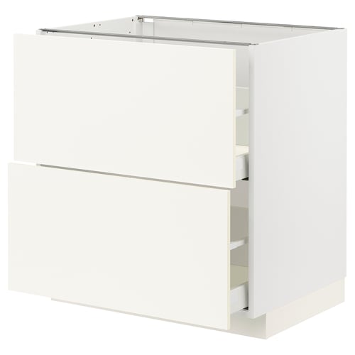 METOD / MAXIMERA Élément bas 2 faces/2 tiroirs hauts, blanc/Vallstena blanc, 80x60 cm