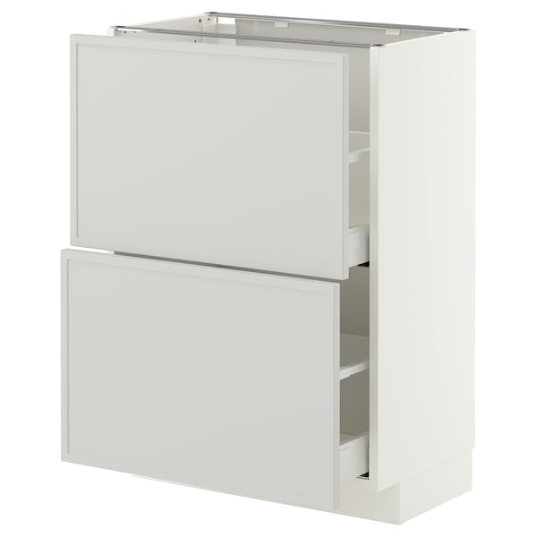 METOD / MAXIMERA Élément bas 2 tiroirs, blanc/Aspudden gris clair, 60x37 cm