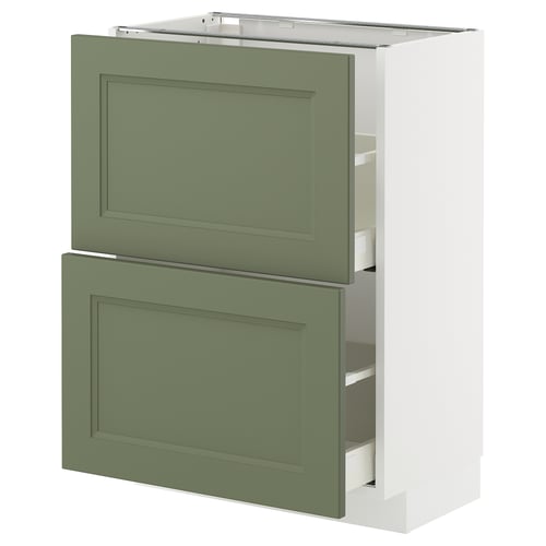 METOD / MAXIMERA Élément bas 2 tiroirs, blanc/Axstad gris vert, 60x37 cm
