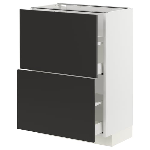 METOD / MAXIMERA Élément bas 2 tiroirs, blanc/Nickebo anthracite mat, 60x37 cm