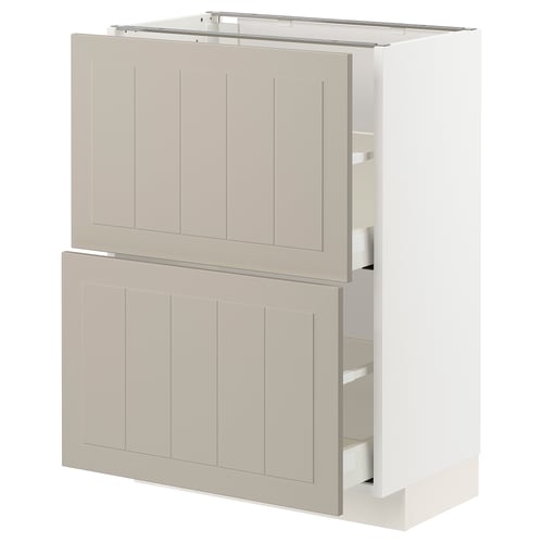 METOD / MAXIMERA Élément bas 2 tiroirs, blanc/Stensund beige, 60x37 cm