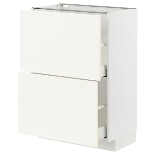 METOD / MAXIMERA Élément bas 2 tiroirs, blanc/Vallstena blanc, 60x37 cm