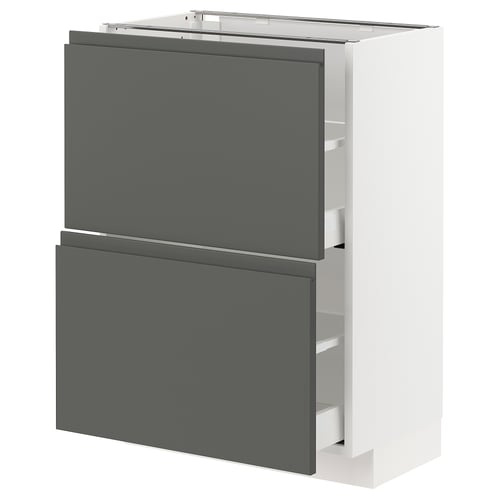 METOD / MAXIMERA Élément bas 2 tiroirs, blanc/Voxtorp gris foncé, 60x37 cm
