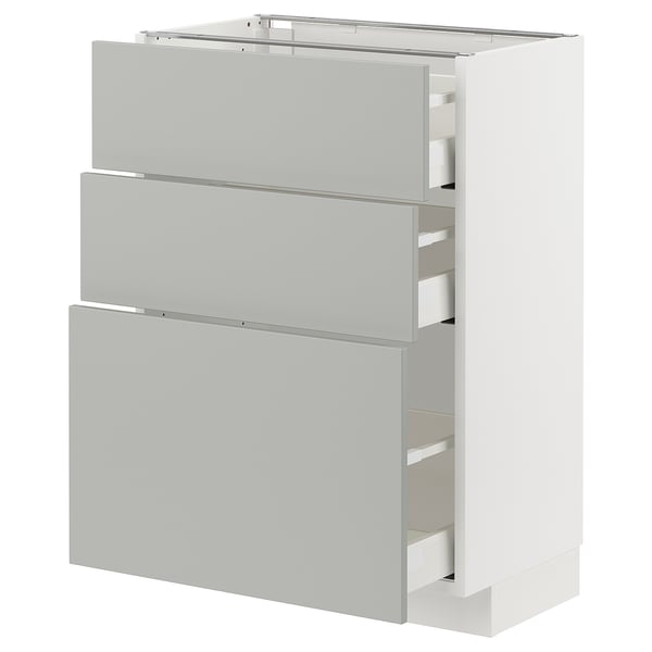 METOD / MAXIMERA Élément bas 3 tiroirs, blanc/Havstorp gris clair, 60x37 cm