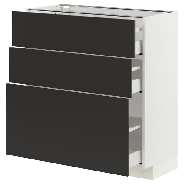 METOD / MAXIMERA Élément bas 3 tiroirs, blanc/Nickebo anthracite mat, 80x37 cm