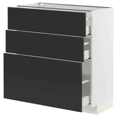 METOD / MAXIMERA Élément bas 3 tiroirs, blanc/Nickebo anthracite mat, 80x37 cm