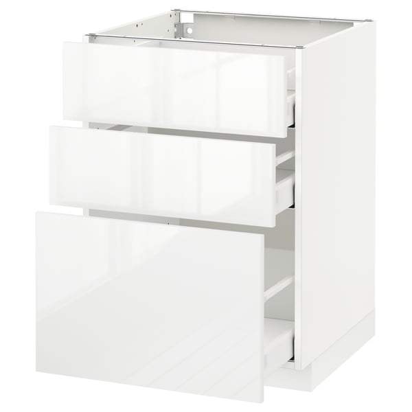 METOD / MAXIMERA Élément bas 3 tiroirs, blanc/Ringhult blanc, 60x60 cm