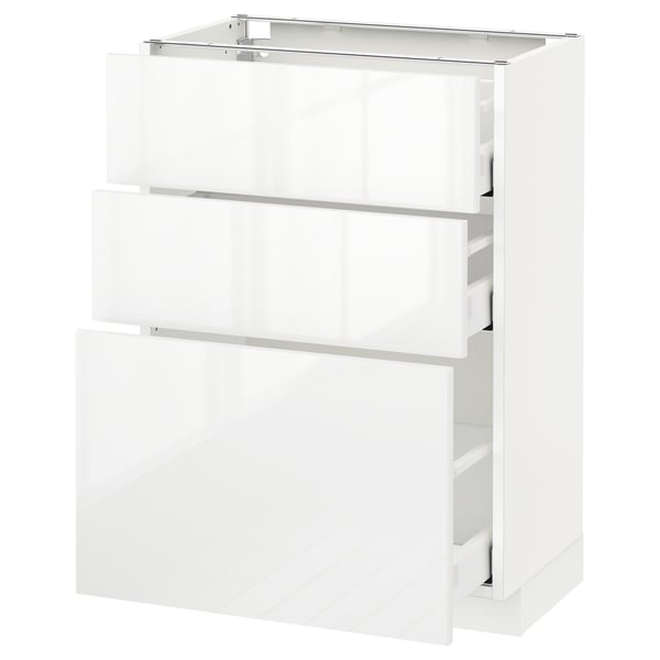 METOD / MAXIMERA Élément bas 3 tiroirs, blanc/Ringhult blanc, 60x37 cm