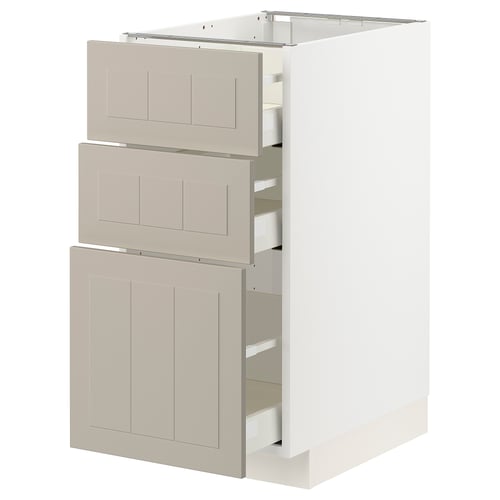 METOD / MAXIMERA Élément bas 3 tiroirs, blanc/Stensund beige, 40x60 cm