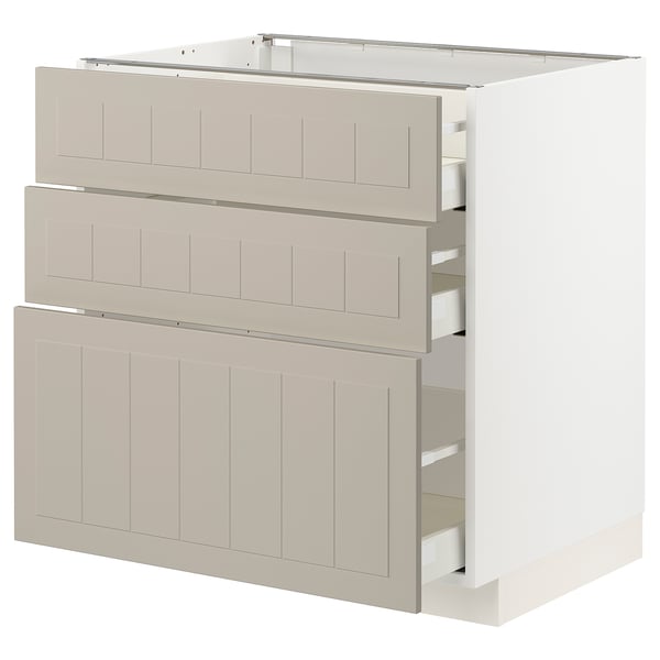 METOD / MAXIMERA Élément bas 3 tiroirs, blanc/Stensund beige, 80x60 cm