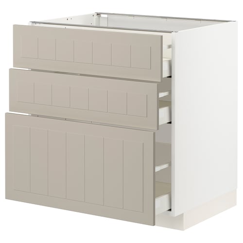 METOD / MAXIMERA Élément bas 3 tiroirs, blanc/Stensund beige, 80x60 cm