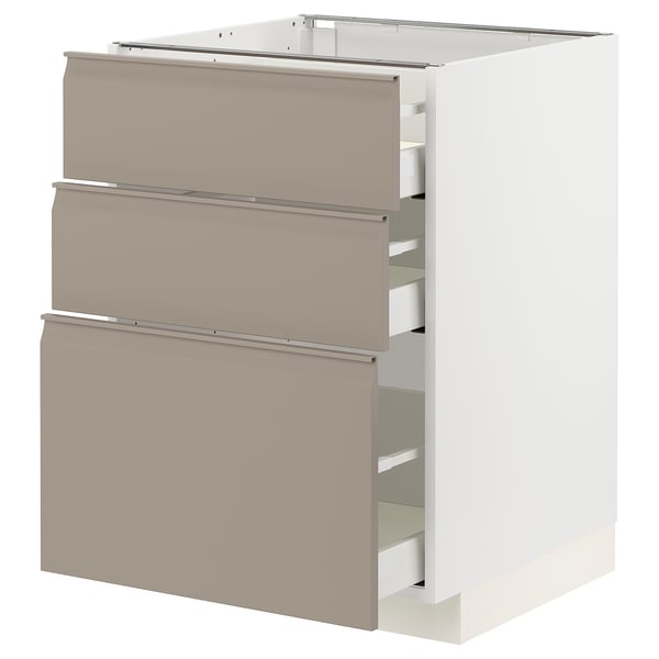 METOD / MAXIMERA Élément bas 3 tiroirs, blanc/Upplöv beige foncé mat, 60x60 cm