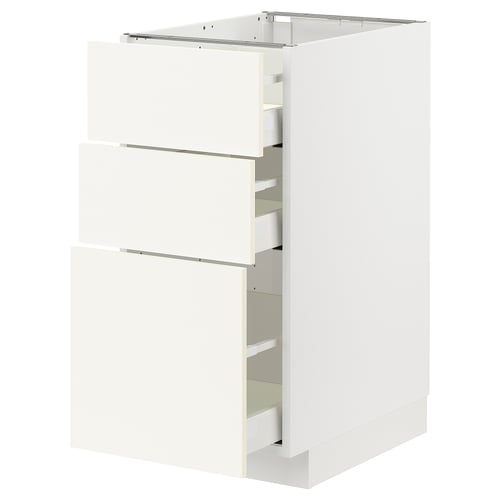 METOD / MAXIMERA Élément bas 3 tiroirs, blanc/Vallstena blanc, 40x60 cm