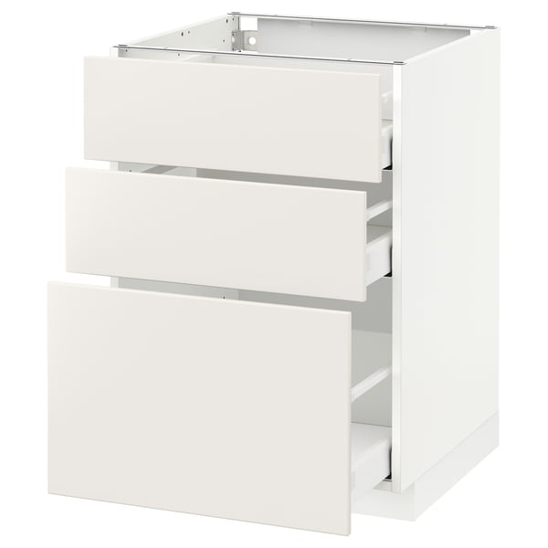 METOD / MAXIMERA Élément bas 3 tiroirs, blanc/Veddinge blanc, 60x60 cm