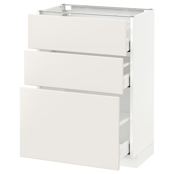METOD / MAXIMERA Élément bas 3 tiroirs, blanc/Veddinge blanc, 60x37 cm