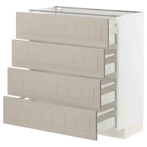 METOD / MAXIMERA Élément bas 4 faces/4 tiroirs, blanc/Stensund beige, 80x37 cm