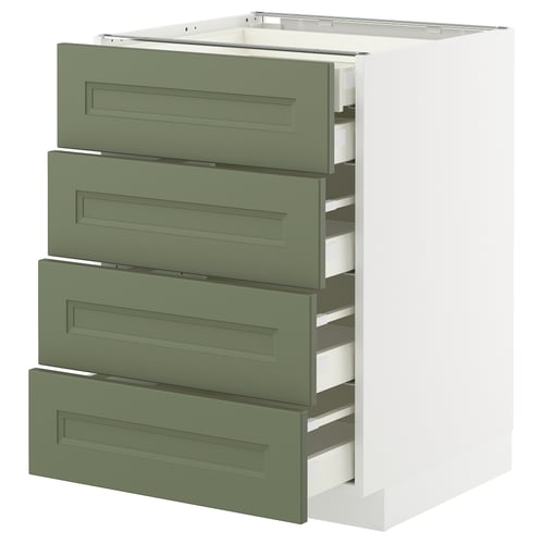 METOD / MAXIMERA Élément bas 4faces/2tir bas+3moy, blanc/Axstad gris vert, 60x60 cm