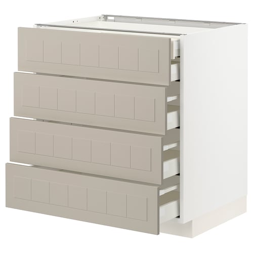 METOD / MAXIMERA Élément bas 4faces/2tir bas+3moy, blanc/Stensund beige, 80x60 cm