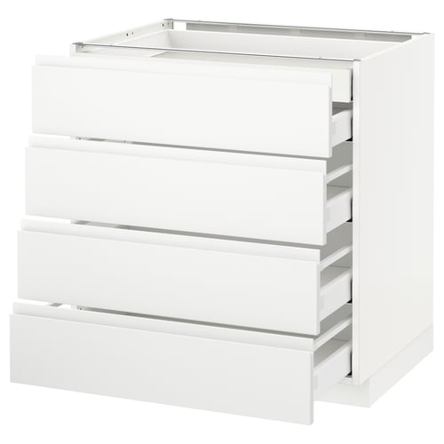 METOD / MAXIMERA Élément bas 4faces/2tir bas+3moy, blanc/Voxtorp blanc mat, 80x60 cm