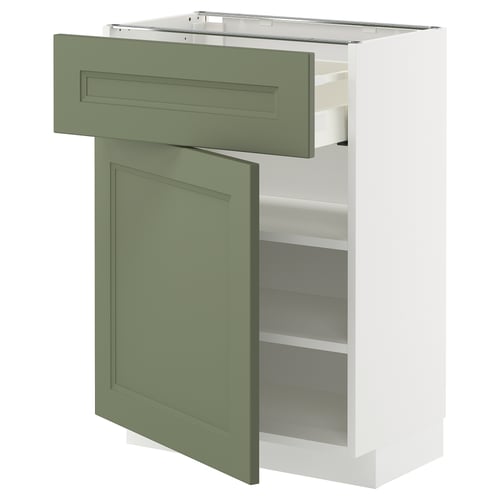 METOD / MAXIMERA Élément bas avec tiroir/porte, blanc/Axstad gris vert, 60x37 cm