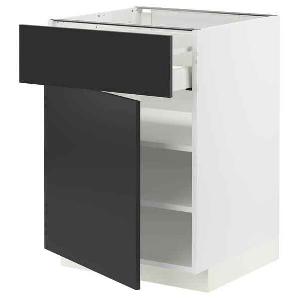 METOD / MAXIMERA Élément bas avec tiroir/porte, blanc/Nickebo anthracite mat, 60x60 cm