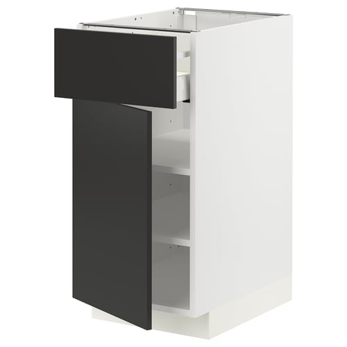 METOD / MAXIMERA Élément bas avec tiroir/porte, blanc/Nickebo anthracite mat, 40x60 cm