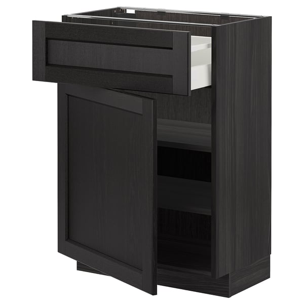 METOD / MAXIMERA Élément bas avec tiroir/porte, noir/Lerhyttan teinté noir, 60x37 cm