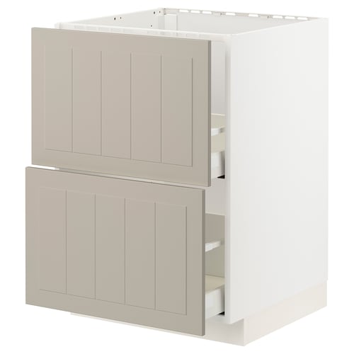 METOD / MAXIMERA Élément bas évier + 2faces/2tiroirs, blanc/Stensund beige, 60x60 cm