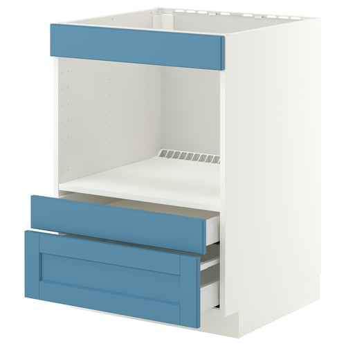 METOD / MAXIMERA Élément bas pr électroménager intég, blanc/Lerhyttan bleu, 60x60 cm